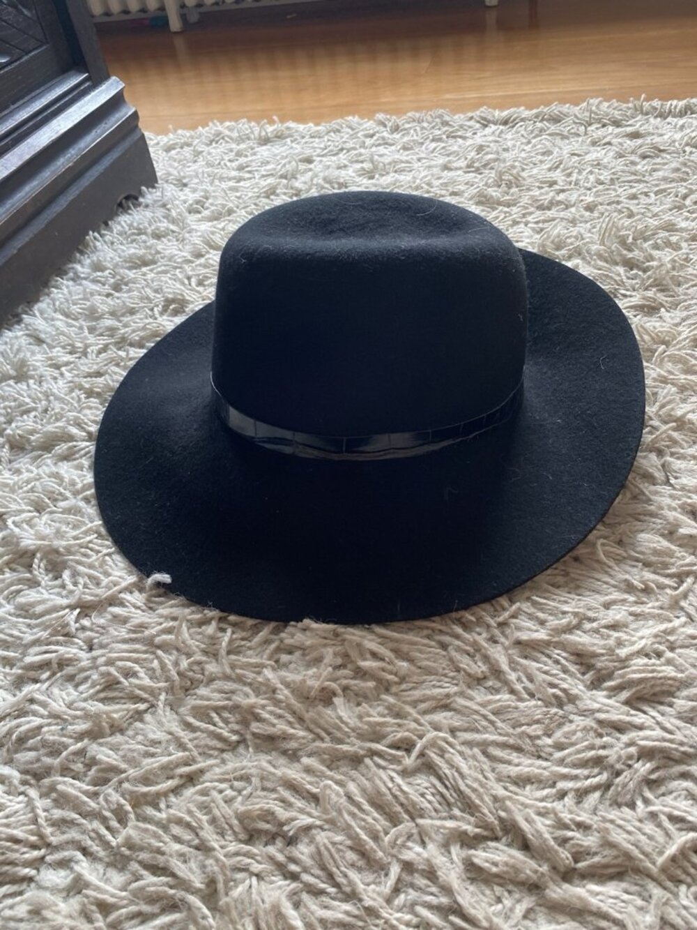 Eric Javits New York Black Hat Wool Fedora Crocodile Embossed Leather Band - Picture 3 of 12